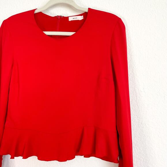 ALC Red Long Sleeve Peplum Ruffle Hem Top - Picture 7 of 11
